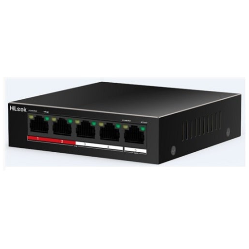[NS-0105P-35] HILOOK NS-0105P-35(B), 4 Port, Megabit, PoE 35W, 1 Port Megabit Uplink, Long Range 250Metre, Yönetilemez, Masaüstü Switch