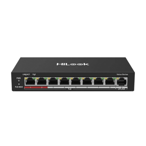 [NS-0109P-60] HILOOK NS-0109P-60(B), 8 Port, Megabit, 8 Port PoE, 60W, +1 Port Megabit Uplink, Long Range 250Metre, Yönetilemez, Masaüstü Switch