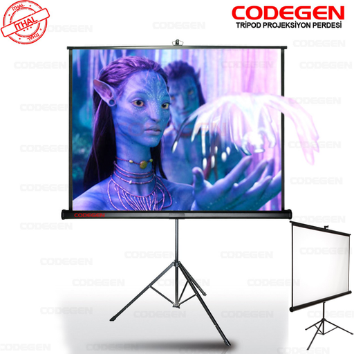 [TX-18] Codegen TX-18 TRIPOD PROJEKSİYON PERDESİ 180X180 (Arkası Siyah Fonlu - Taşınabilir Ayaklı Model)