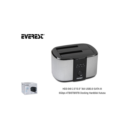 [HD3-540] EVEREST HD3-540, 2.5" ve 3.5" Disk Uyumlu, USB 3.0, İki Disk Yuvalı, Dock Station