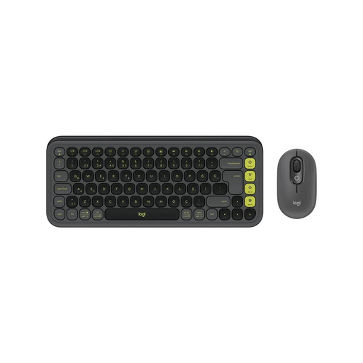 [920-013075] LOGITECH POP ICON COMBO, Siyah-Yeşil, 920-013075, Kablosuz, Türkçe Q, Klavye Mouse Set