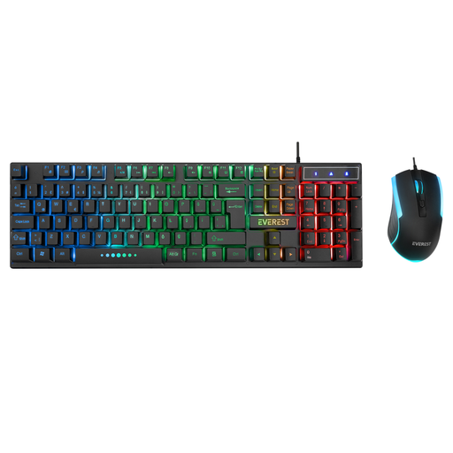 [KM-198] EVEREST KM-198, Luminax, Rainbow Işıklı, Türkçe Q, USB Kablolu, Gaming, Klavye Mouse Set