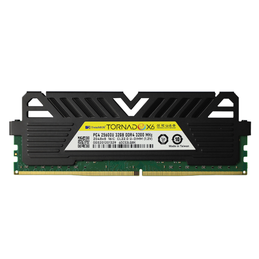 [TMMDD432GB3200DKBX6] TwinMOS TMMDD432GB3200DKBX6, 32GB, DDR4, 3200MHz, 1.2V, TornadoX6, Desktop Ram (Soğutuculu)
