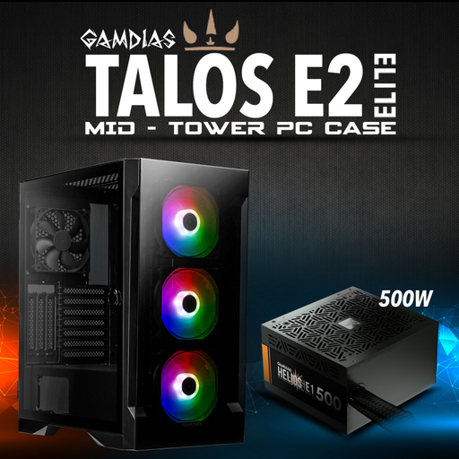 [TALOS-E2-ELITE] GAMDIAS TALOS E2 Elite, 500W, Tempered Glass, ARGB, ATX GAMING KASA