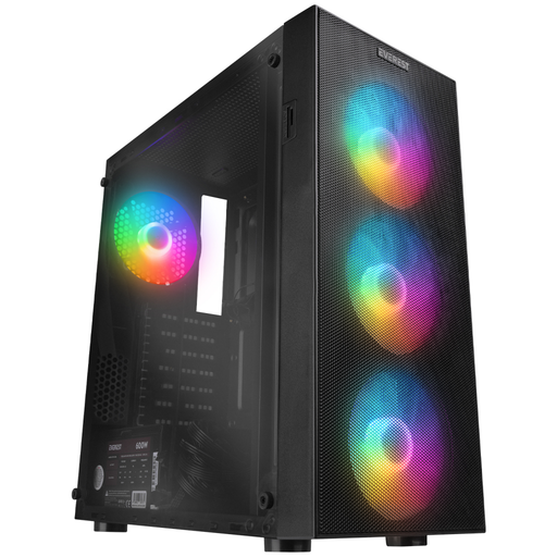 [FACED-V5] EVEREST FACED-V5, Mesh, 600W, 4x12cm Sabit Rainbow Fan, Temperli Cam Yan Panel, ATX, GAMING KASA
