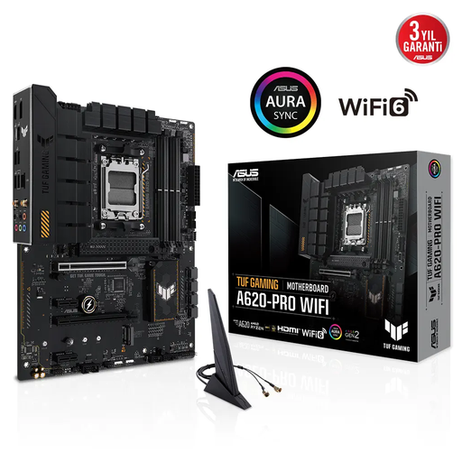 [ASUS-TUF-GAMING-A620-PRO-WIFI] ASUS TUF GAMING A620-PRO WIFI, 4xDDR5, 2x M.2, HDMI, DP, Type-C, AM5 Soket GAMING Anakart