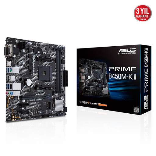 [PRIME-B450M-K-II] ASUS PRIME B450M-K II, 2xDDR4, M.2, D-SUB, DVI, HDMI, AM4 Soket Anakart