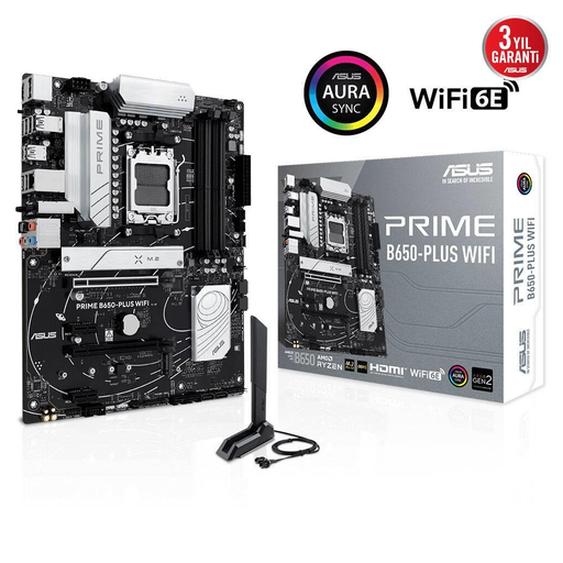 [PRIME-B650-PLUS-WI-FI] ASUS PRIME B650-PLUS WIFI, 4xDDR5, 2xM.2,  HDMI, DP, Type-C, AM5 Soket GAMING Anakart