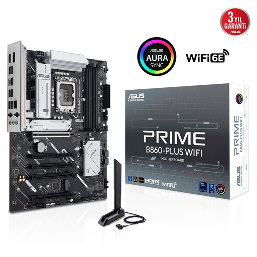 [PRIME-B860-PLUS-WIFI] ASUS PRIME B860-PLUS WIFI, 4xDDR5, 2x M.2, HDMI, DP, Wi-Fi 6E, Bluetooth v5.3, Intel Core Ultra CPU(Seri 2), LGA1851 Soket, Gaming Anakart