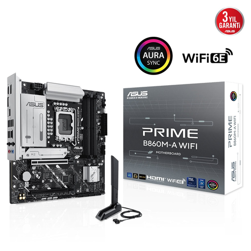 [PRIME-B860M-A-WI-FI] ASUS PRIME B860M-A WI-FI, 4xDDR5 2x M.2, HDMI, 2xDP, Wİ-Fİ 6E, Bluetooth v5.3, Type-C, Intel Core Ultra CPU(Seri 2), LGA1851 Soket Anakart
