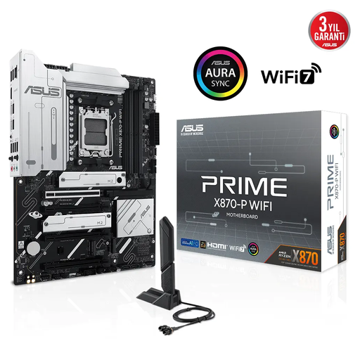 [PRIME-X870-P-WIFI] ASUS PRIME X870-P WIFI, 4xDDR5, 4xM.2, HDMI, DP, Type-C, Wi-Fi 7, Bluetooth v5.4, AM5 Soket GAMING Anakart