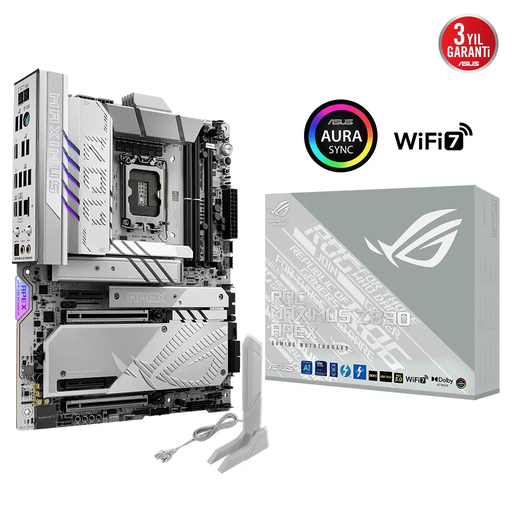 [ROG-MAXIMUS-Z890-APEX] ASUS ROG MAXIMUS Z890 APEX, 9000MHz, 2xDDR5,  6x M.2, 2xThunderbolt, 4xType-C, Wi-Fi 7, Bluetooth 5.4, Intel Core Ultra CPU(Seri 2), LGA1851 Soket, Gaming Anakart