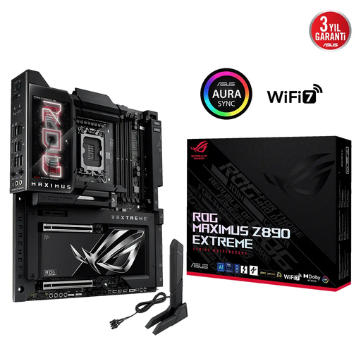 [ROG-MAXIMUS-Z890-EXTREME] ASUS ROG MAXIMUS Z890 EXTREME, 8800MHz, 4xDDR5,  6x M.2, HDMI, 2xThunderbolt, 5xType-C, Wi-Fi 7, Bluetooth 5.4, Intel Core Ultra CPU(Seri 2), LGA1851 Soket, ARGB Gaming Anakart