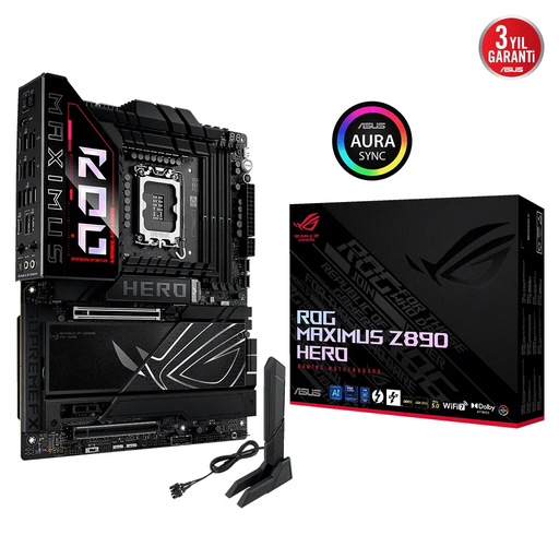 [ROG-MAXIMUS-Z890-HERO] ASUS ROG MAXIMUS Z890 HERO, 8800MHz, 4xDDR5,  6x M.2, HDMI, 2xThunderbolt, 4xType-C, Wi-Fi 7, Bluetooth 5.4, Intel Core Ultra CPU(Seri 2), LGA1851 Soket, Gaming Anakart