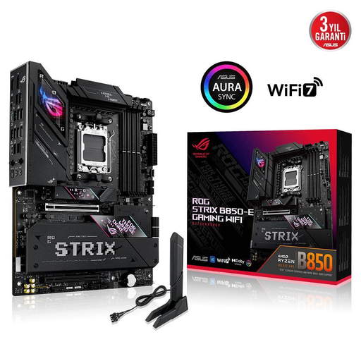 [ROG-STRIX-B850-E-GAMING-WIFI] ASUS ROG STRIX B850-E GAMING WIFI, 4xDDR5, 5x M2, HDMI, DP, 2xType-C, Wi-Fi 7, Bluetooth v5.4, AM5 Soket GAMING Anakart