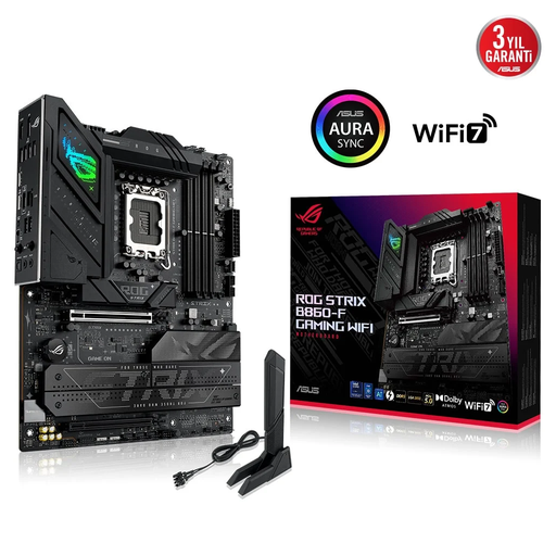 [ROG-STRIX-B860-F-GAMING-WIFI] ASUS ROG STRIX B860-F GAMING WIFI, 4xDDR5, 4xM.2, HDMI, DP, Type-C, Wi-Fi 7, Bluetooth v5.4, Intel Core Ultra CPU(Seri 2), LGA1851 Soket, Gaming Anakart