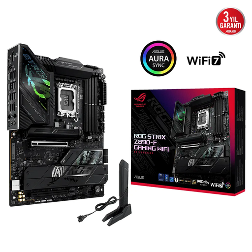 [ROG-STRIX-Z890-F-GAMING-WIFI] ASUS ROG STRIX Z890-F GAMING WIFI, 8600MHz, 4xDDR5, 5x M.2, HDMI, DP, 2xThunderbolt, 4xType-C, Wi-Fi 7, Bluetooth 5.4, Intel Core Ultra CPU(Seri 2), LGA1851 Soket, Gaming Anakart