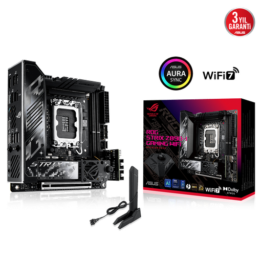 [ROG-STRIX-Z890-I-GAMING-WIFI] ASUS ROG STRIX Z890-I GAMING WIFI, 2xDDR5, 2xM.2, HDMI, 2xThunderbolt, 2xType-C, Wi-Fi 7, Mini ITX, Intel Core Ultra CPU(Seri 2), LGA1851 Soket, Gaming Anakart