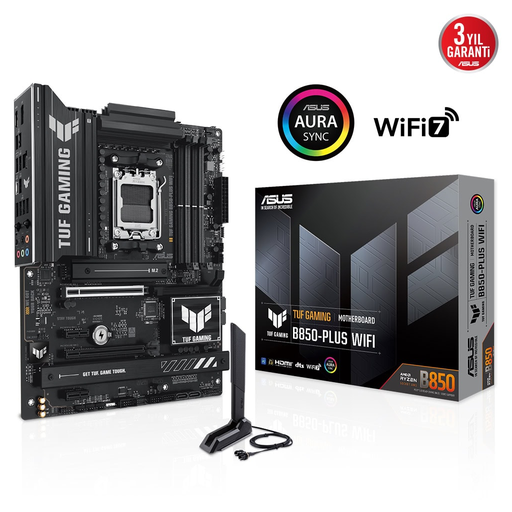 [TUF-GAMING-B850-PLUS-WIFI] ASUS TUF GAMING B850-PLUS WIFI, 4xDDR5, 3x M.2, HDMI, DP, Type-C, Wi-Fi 7, Bluetooth v5.4, AM5 Soket GAMING Anakart