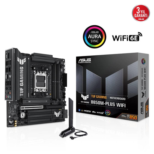[TUF-GAMING-B850M-PLUS-WIFI] ASUS TUF GAMING B850M-PLUS WIFI, 4xDDR5, 3x M.2, HDMI, DP, Type-C, Wi-Fi 6E, Bluetooth v5.3, AM5 Soket GAMING Anakart