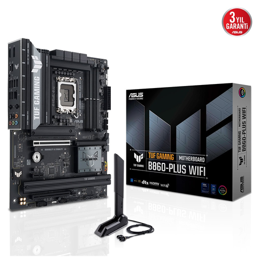 [TUF-GAMING-B860-PLUS-WIFI] ASUS TUF GAMING B860-PLUS WIFI, 4xDDR5, 3xM.2, HDMI, DP, Wi-Fi 7, Bluetooth v5.4, Intel Core Ultra CPU(Seri 2), LGA1851 Soket, Gaming Anakart