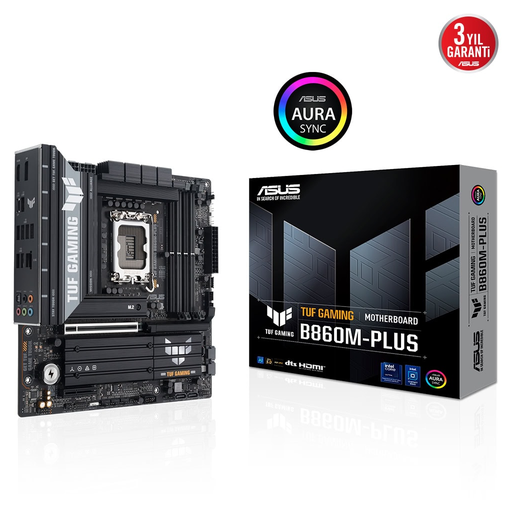 [TUF-GAMING-B860M-PLUS] ASUS TUF GAMING B860M-PLUS, 4xDDR5, 3xM.2, HDMI, DP, Intel Core Ultra CPU(Seri 2), LGA1851 Soket, Gaming Anakart