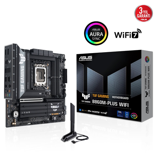 [TUF-GAMING-B860M-PLUS-WIFI] ASUS TUF GAMING B860M-PLUS WIFI, 4xDDR5, 3xM.2, HDMI, DP, Wi-Fi 7, Bluetooth v5.4, Intel Core Ultra CPU(Seri 2), LGA1851 Soket, Gaming Anakart
