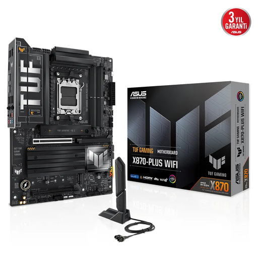 [TUF-GAMING-X870-PLUS-WIFI] ASUS TUF GAMING X870-PLUS WIFI, 4xDDR5, 4xM.2, HDMI, DP, Type-C, Wi-Fi 7, Bluetooth v5.4, AM5 Soket GAMING Anakart