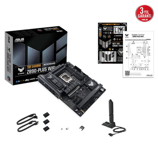 [TUF-GAMING-Z890-PLUS-WIFI] ASUS TUF GAMING Z890-PLUS WIFI, 9066MHz OC, 4xDDR5 4x M.2, HDMI, DP, Type-C, Wi-Fi 7, Bluetooth 5.4, Intel Core Ultra CPU(Seri 2), LGA1851 Soket, Gaming Anakart