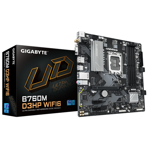 [B760M-D3HP-WIFI6] GIGABYTE B760M D3HP WIFI6, 4xDDR5, 2xM.2, DP, HDMI, VGA, Wi-Fi 6E, Bluetooth v5.3, 12-13.14.Nesil, LGA1700 Soket, Anakart
