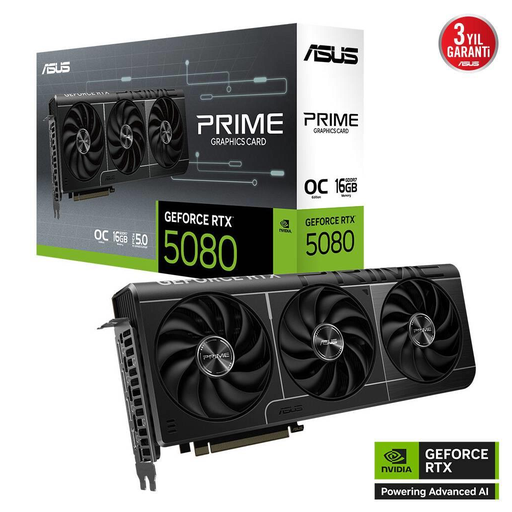 [PRIME-RTX5080-O16G] ASUS PRIME-RTX5080-O16G, 16Gb, 256Bit, GDDR7, 1xHDMI, 3xDP GAMING Ekran Kartı