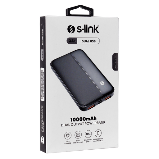 [IP-G10N] S-LINK IP-G10N, Siyah, 10.000mAh, 2xUSB, 1xMicro USB, 1xType-C, 4 LED Göstergeli, PowerBank
