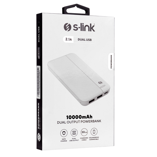 [S-LINK-IP-G10N] S-LINK IP-G10N, Beyaz, 10.000mAh, 2xUSB, 1xMicro USB, 1xType-C, 4 LED Göstergeli, PowerBank