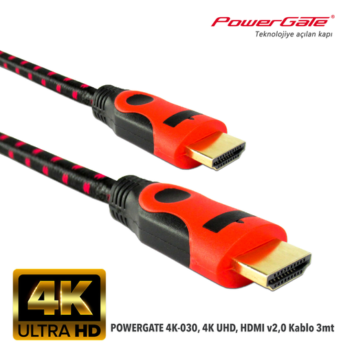 [4K-030] POWERGATE 4K-030, 4K UHD, HDMI v2.0, 3mt, 60Hz. Kablo