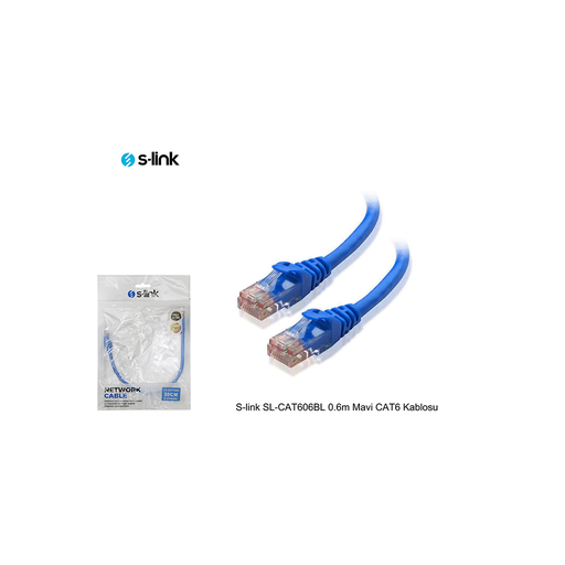 [SL-CAT606M] S-LINK SL-CAT606BL CAT6 Patch 60CM Kablo (Mavi)