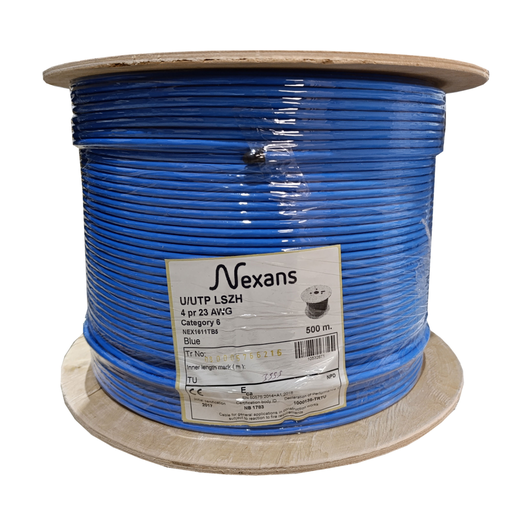 [NEX1611TB5] NEXANS NEX1611TB5, MAVİ, CAT6, 500M, 23AWG (0,58mm), UTP, %100 Bakır, LSZH Halogen Free, Makara, Kablo