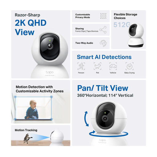 [TAPO-C220] TP-LINK Tapo C220, 4,0Mpix, İç ve Dış Mekan, WiFi,  9Mt. Gece Görüşü, 360 Dönüş, İki Yönlü Ses Güvenlik Yapay Zeka Destekli Kamera