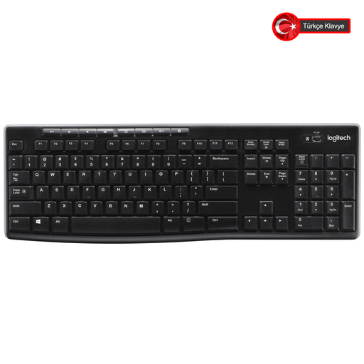 [920-003761] LOGITECH K270, Siyah, 920-003761, Kablosuz, Türkçe Q, Multimedya Klavye
