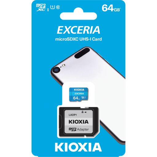 [LMEX1L064GG2] KIOXIA 64GB Exceria, LMEX1L064GG2, UHS-1, CL10, 100Mb/s, MicroSD Kart Bellek (SD Adaptörlü)