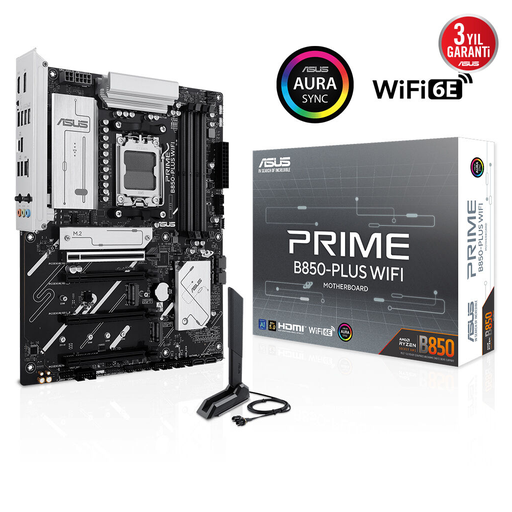 [PRIME-B850-PLUS-WIFI] ASUS PRIME B850-PLUS WIFI, 4xDDR5, 3x M.2, HDMI, DP, Type-C, Wi-Fi 6E, Bluetooth v5.3, AM5 Soket GAMING Anakart