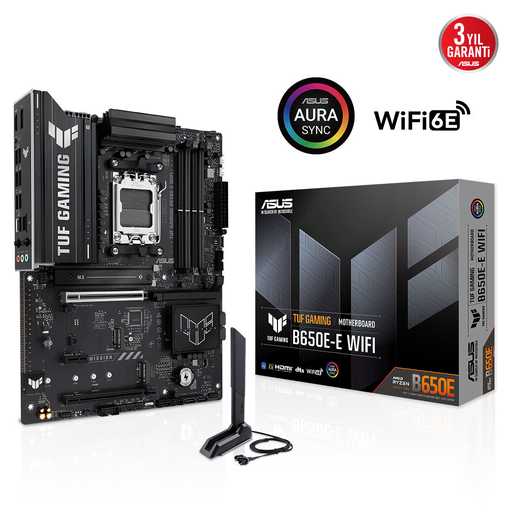 [TUF-GAMING-B650E-E-WIFI] ASUS TUF GAMING B650E-E WIFI, 4xDDR5, 3xM.2, DP, HDMI, Type-C, Wi-Fi 6E, Bluetooth v5.3, AM5 Soket Gaming Anakart