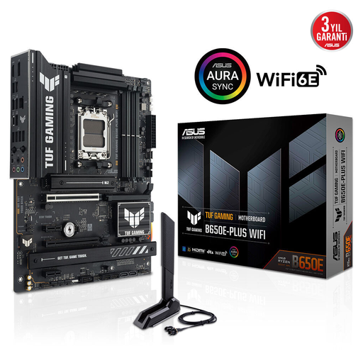 [TUF-GAMING-B650E-PLUS-WIFI] ASUS TUF GAMING B650E-PLUS WIFI, 4xDDR5, 3xM.2, DP, HDMI, Type-C, Wi-Fi 6E, Bluetooth v5.3, AM5 Soket Gaming Anakart