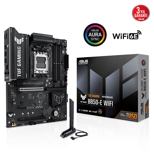 [TUF-GAMING-B850-E-WIFI] ASUS TUF GAMING B850-E WIFI, 4xDDR5, 3x M.2, HDMI, DP, Type-C, Wi-Fi 6E, Bluetooth v5.3, AM5 Soket GAMING Anakart