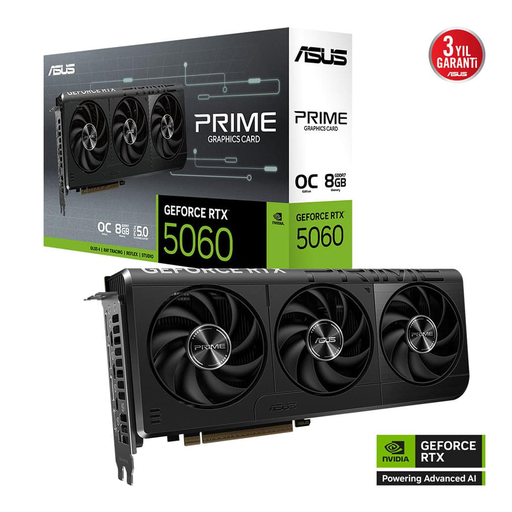 [PRIME-RTX5060-O8G] ASUS PRIME-RTX5060-O8G, 8Gb, 128Bit, GDDR7, 1xHDMI, 3xDP GAMING Ekran Kartı