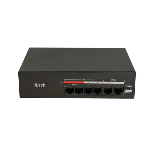 [NS-0106MP-35] HILOOK NS-0106MP-35(B), 4 Port, Megabit, PoE 35W, 2 Port Megabit Uplink, Yönetilemez, Masaüstü Switch