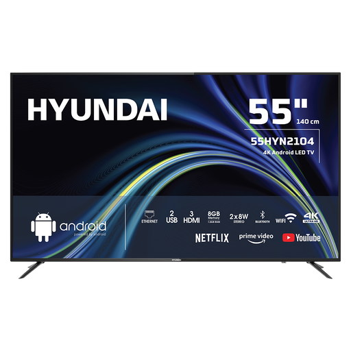 [55HYN2104] HYUNDAI 55HYN2104, 55" 140cm, 4K Ultra HD, Dahili Wi-Fi, Dahili Uydu Alıcılı, Android Led Televizyon