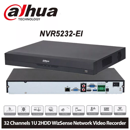 [NVR5232-EI] DAHUA  NVR5232-EI, 32Kanal, 12Mpix, H265+, 2 HDD Desteği, 1080P Kayıt, 320Mbps Bant Genişliği, NVR