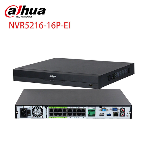 [NVR5216-16P-EI] DAHUA  NVR5216-16P-EI, 16Kanal POE, 32Mpix, H265+, 2 HDD Desteği, 1080P Kayıt, 384Mbps Bant Genişliği, NVR