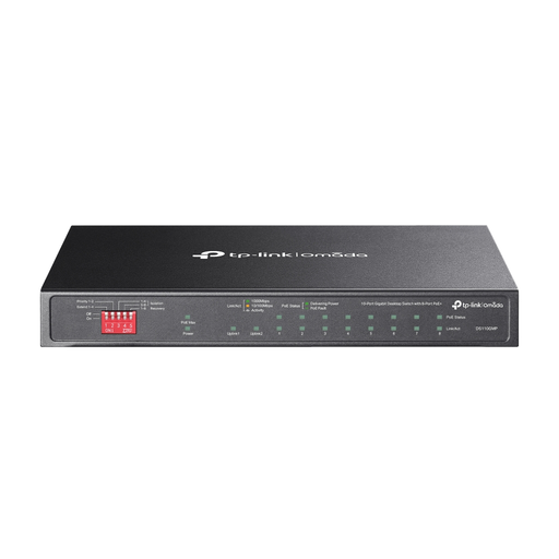 [DS110GMP] OMADA DS110GMP, 10 Port Gigabit,  8 Port Gigabit PoE+, 123W, 1 Port Combo Gigabit SFP, Yönetilemez, Metal Kasa Masaüstü Sessiz Switch