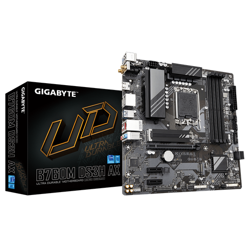[B760M-DS3H-AX] GIGABYTE B760M DS3H AX, rev.1.0, 4xDDR5, 2xM.2, 2xDP, HDMI, Type-C, Wi-Fi 6E, Bluetooth v5.3, 12-13-14.Nesil, LGA1700 Soket, Anakart